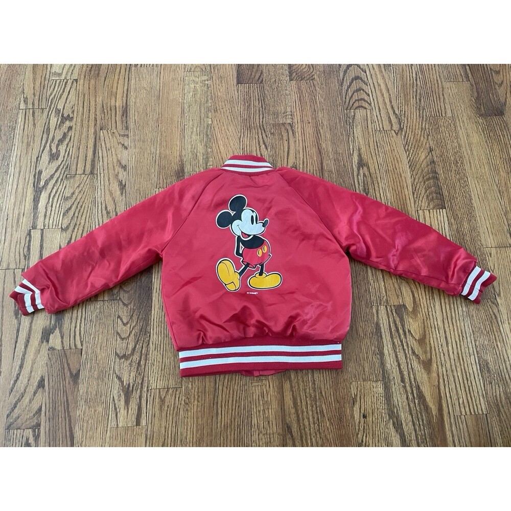 Vintage Mickey Mouse Satin Jacket Kids Size 5 Disney Red Bomber 80s 90s